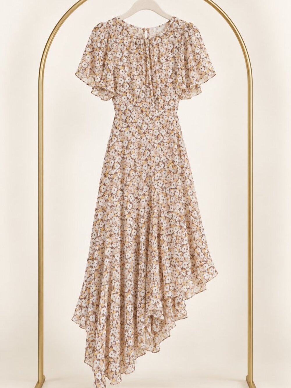 Boho Romance ASTR the Label Metallic Ditsy Floral Handkerchief Maxi Dress XS